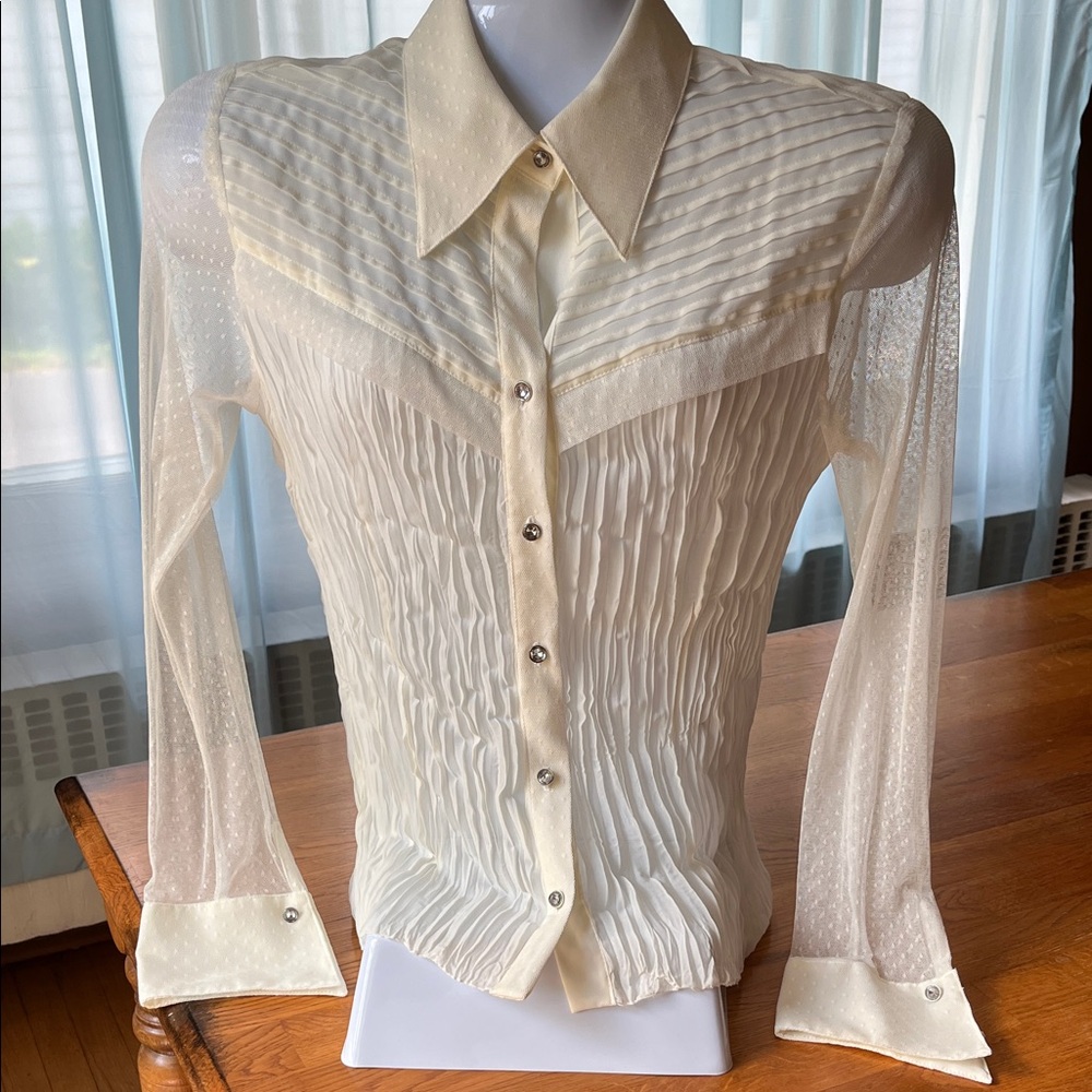 Elegant Sheer Cream Button Down Women's Shirt